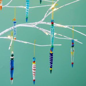 Set of 12 Anthropologie Glass Icicle Ornaments